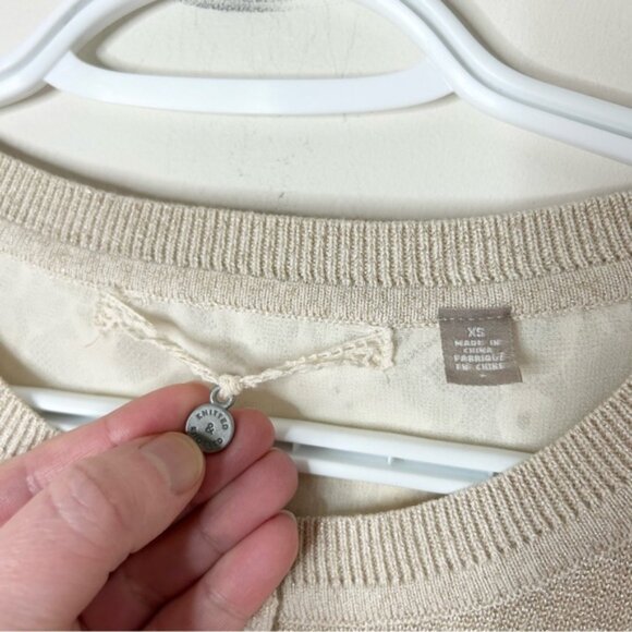 Anthropologie Knitted & Knotted Afterword Cardigan Sweater Beige Metallic Lace - Picture 14 of 16